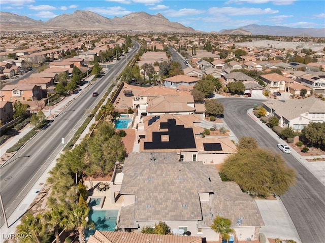 aerial view featuring a residential view and a mountain view