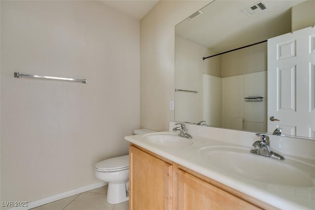 full bathroom featuring toilet, tile patterned flooring, visible vents, and a sink