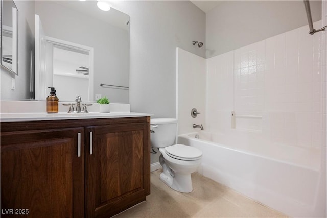 full bath with  shower combination, vanity, and toilet