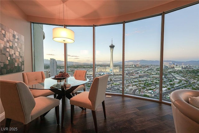 sunroom / solarium featuring a city view and a mountain view