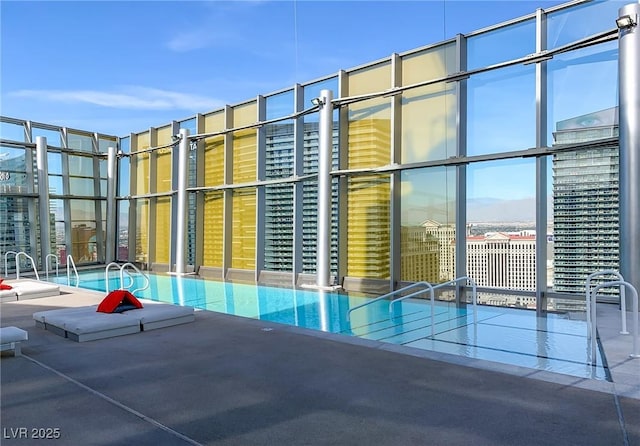 view of swimming pool with a patio area