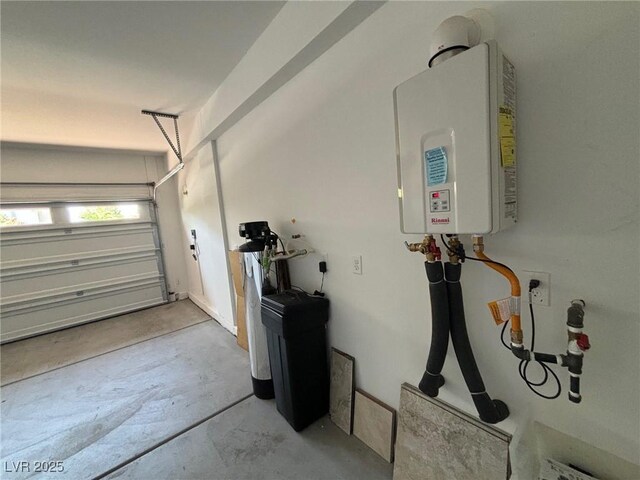 garage with tankless water heater