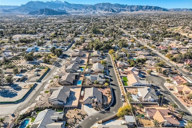 aerial view featuring a residential view and a mountain view