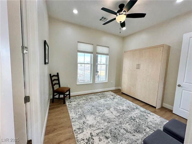 5208 Blue Desert Trl, Caliente, NV 89008 - sitting room with ceiling fan, light wood-type flooring, baseboards, and recessed lighting