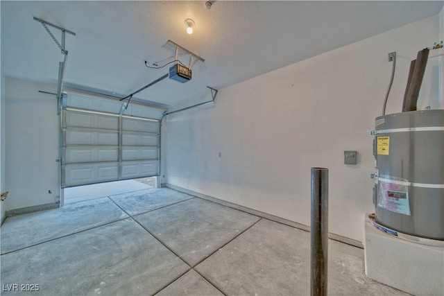 garage featuring secured water heater and a garage door opener