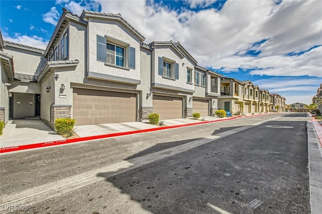 view of street featuring a residential view, curbs, and sidewalks