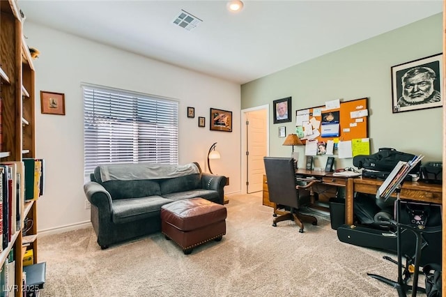 office with visible vents, carpet floors, and baseboards