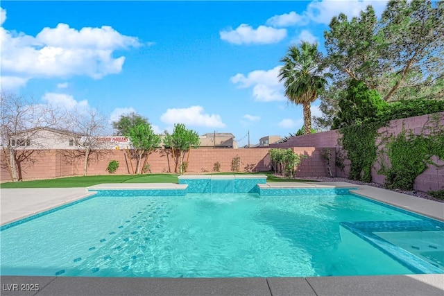 view of swimming pool with a fenced backyard and a fenced in pool