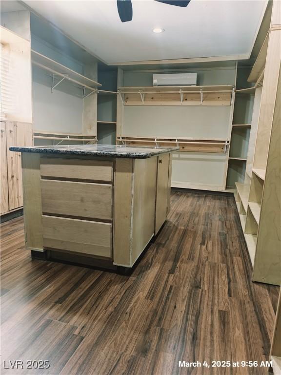 spacious closet with dark wood-style flooring