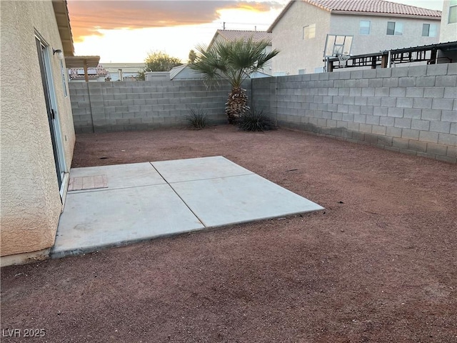 view of yard featuring a patio area and a fenced backyard