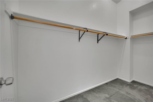 spacious closet featuring dark colored carpet