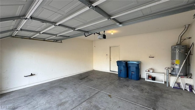 garage featuring water heater and a garage door opener