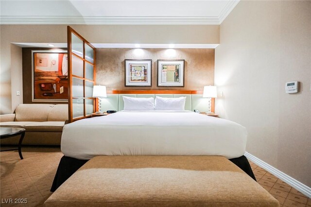 145 E Harmon Ave Unit 2503, Las Vegas, NV 89109 - bedroom with baseboards, crown molding, and tile patterned floors