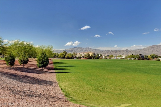 view of home's community with a yard and a mountain view