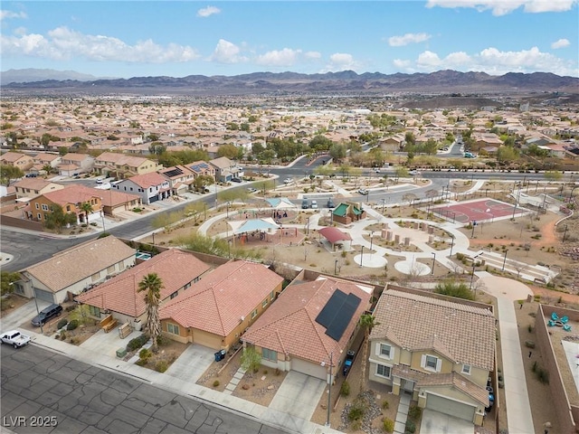 bird's eye view with a mountain view and a residential view