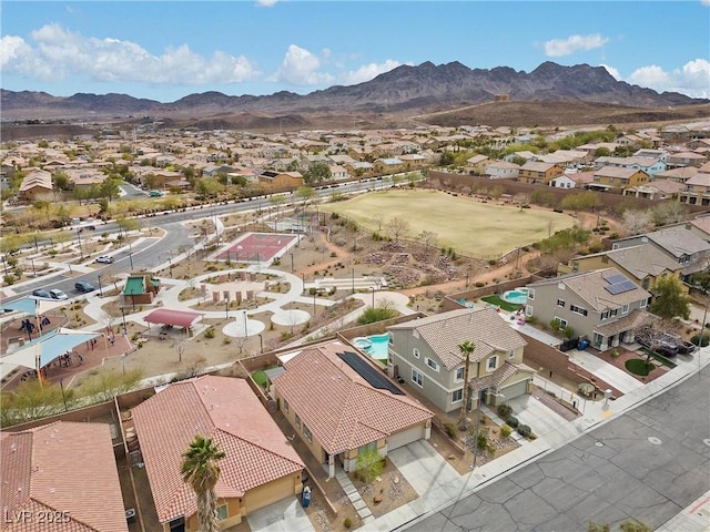 bird's eye view with a mountain view and a residential view