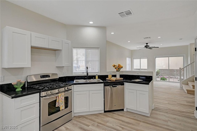 kitchen featuring plenty of natural light, visible vents, appliances with stainless steel finishes, and a sink