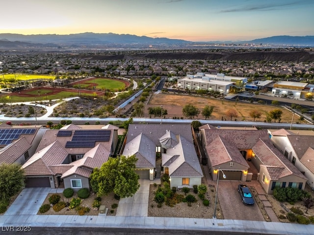 aerial view featuring a residential view and a mountain view