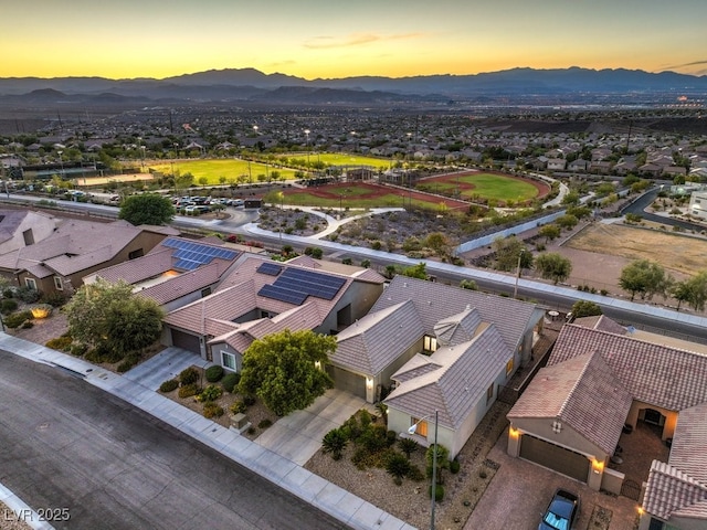 aerial view with a residential view and a mountain view