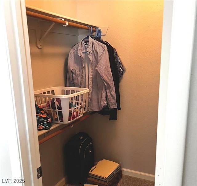 walk in closet with carpet