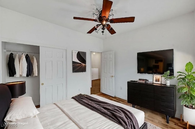 4020 Smokey Fog Ave Unit 201, North Las Vegas, NV 89081 - bedroom with light wood-style floors, a closet, and ceiling fan