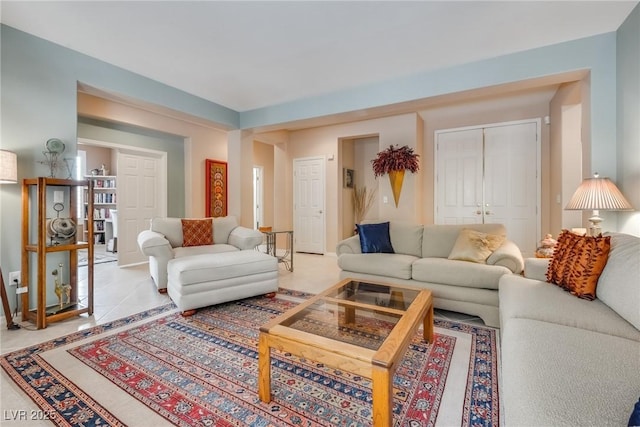 view of tiled living area