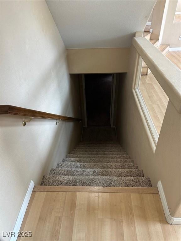 stairs featuring wood finished floors