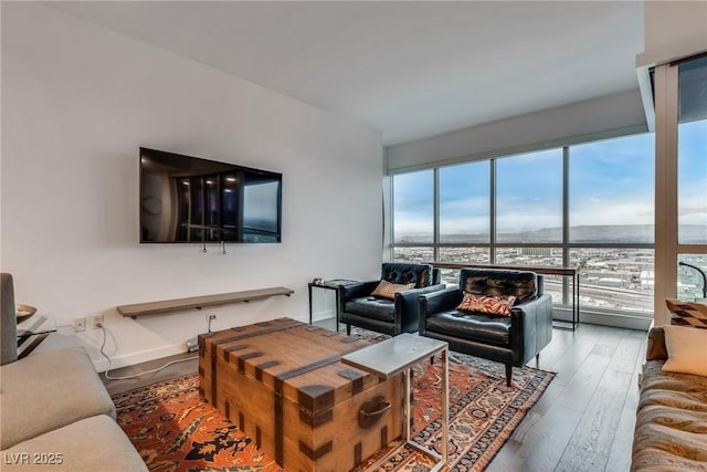 living room featuring baseboards and hardwood / wood-style floors