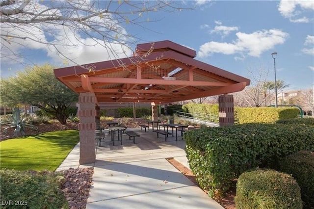 view of community with a gazebo and a patio