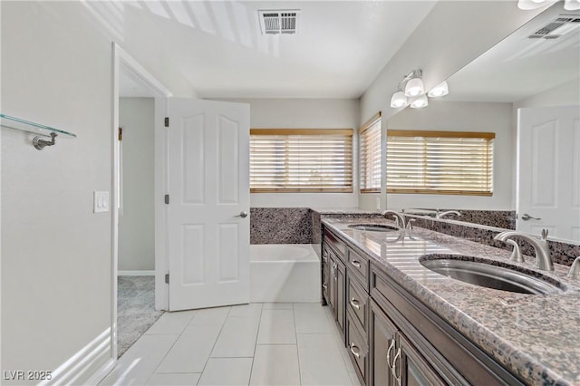 bathroom with plenty of natural light, visible vents, and a sink