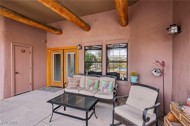 view of patio / terrace featuring french doors and an outdoor living space