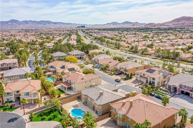 drone / aerial view with a mountain view and a residential view