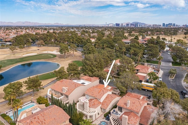 drone / aerial view featuring a mountain view