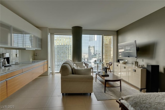 living area with light tile patterned floors and a wealth of natural light