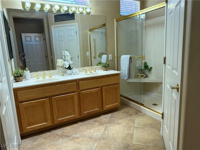 2715 Riceville Dr, Henderson, NV 89052 - full bathroom featuring double vanity and a stall shower
