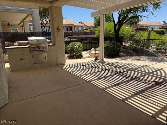 2715 Riceville Dr, Henderson, NV 89052 - view of patio with a pergola, a residential view, and ceiling fan