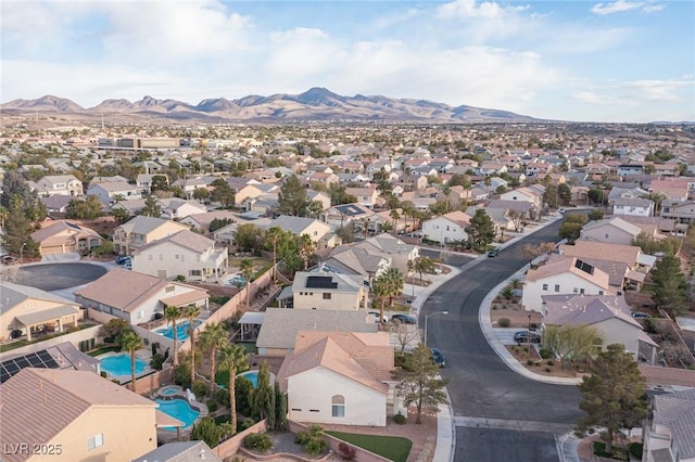 bird's eye view featuring a mountain view and a residential view