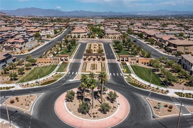 bird's eye view featuring a residential view and a mountain view