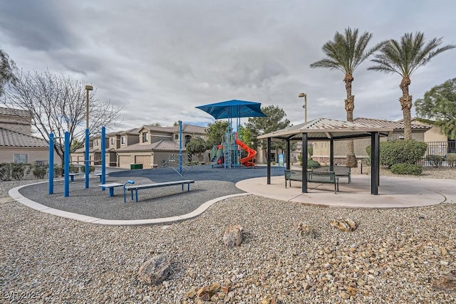 community jungle gym featuring a gazebo