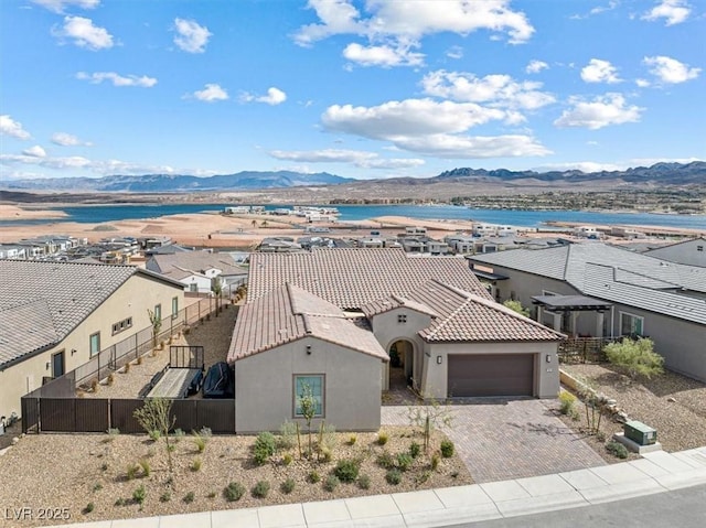 bird's eye view featuring a residential view and a mountain view