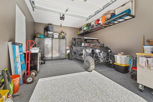 garage with a garage door opener