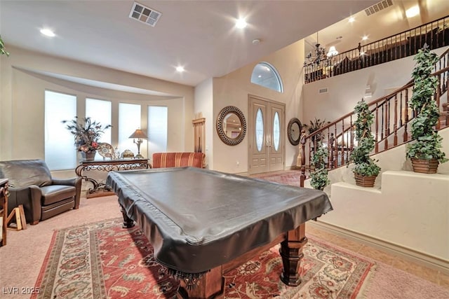 game room featuring billiards, visible vents, and a healthy amount of sunlight