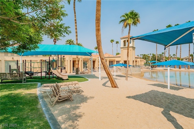 communal playground with a yard