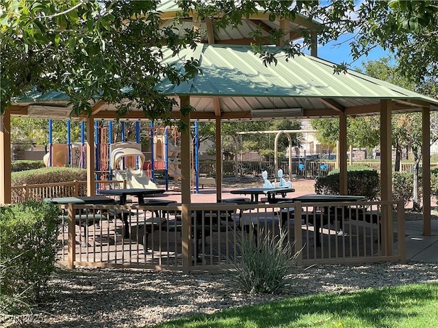 view of home's community with fence and playground community