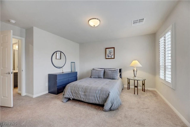 bedroom featuring baseboards, visible vents, carpet flooring, and multiple windows