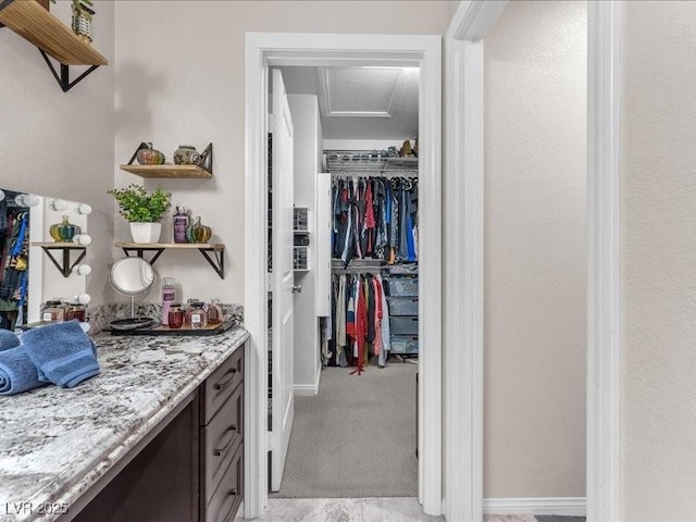 spacious closet with light colored carpet