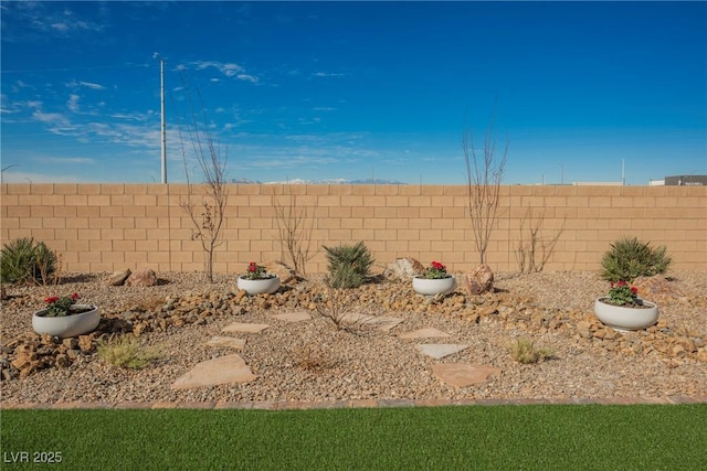 view of yard with a fenced backyard