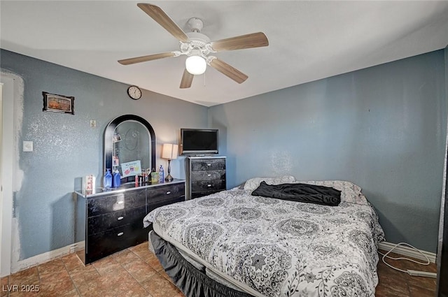 bedroom featuring ceiling fan and baseboards