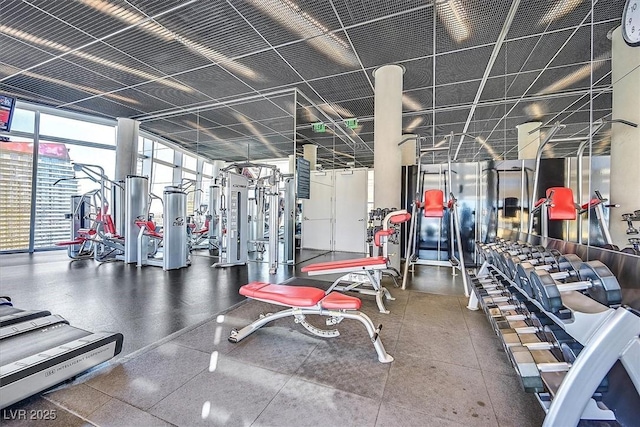 workout area with expansive windows