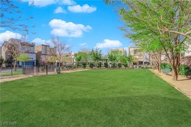 surrounding community featuring a yard and fence